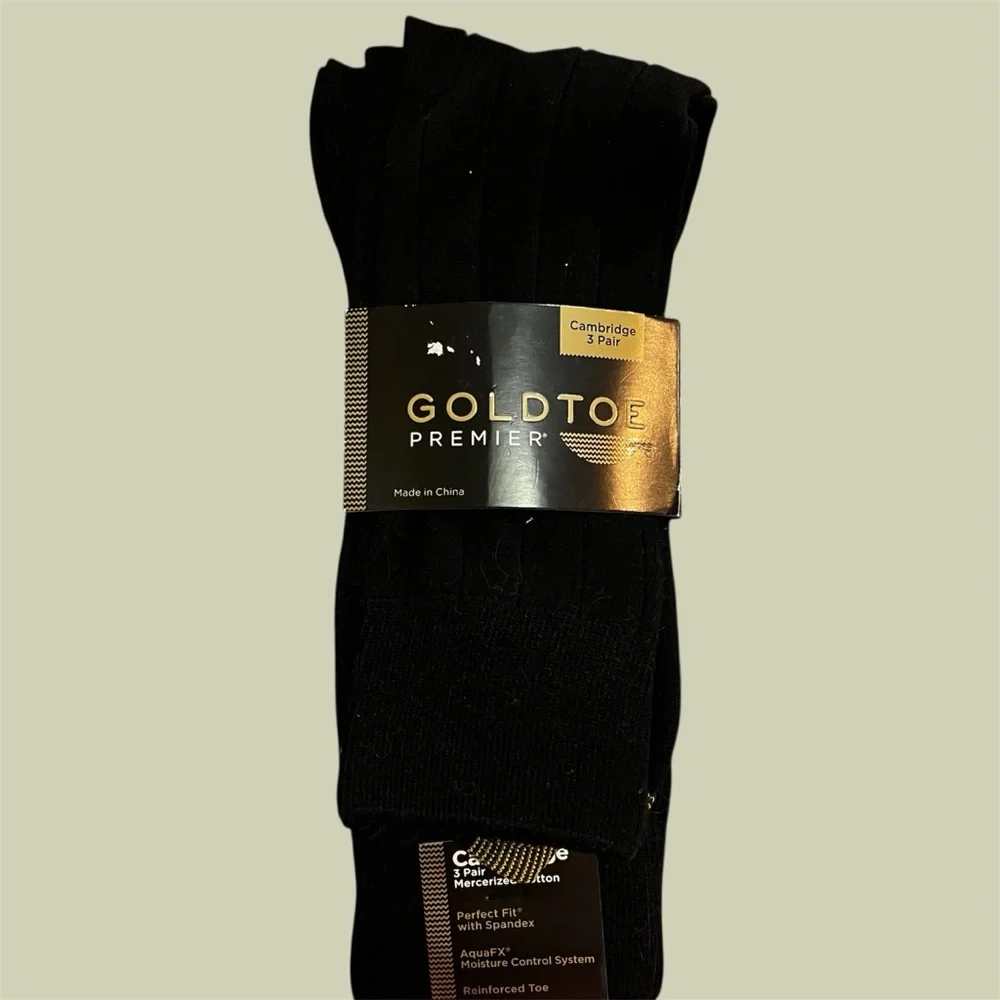 Cambridge Gold Toe Premier Men's Black Socks mid Calf